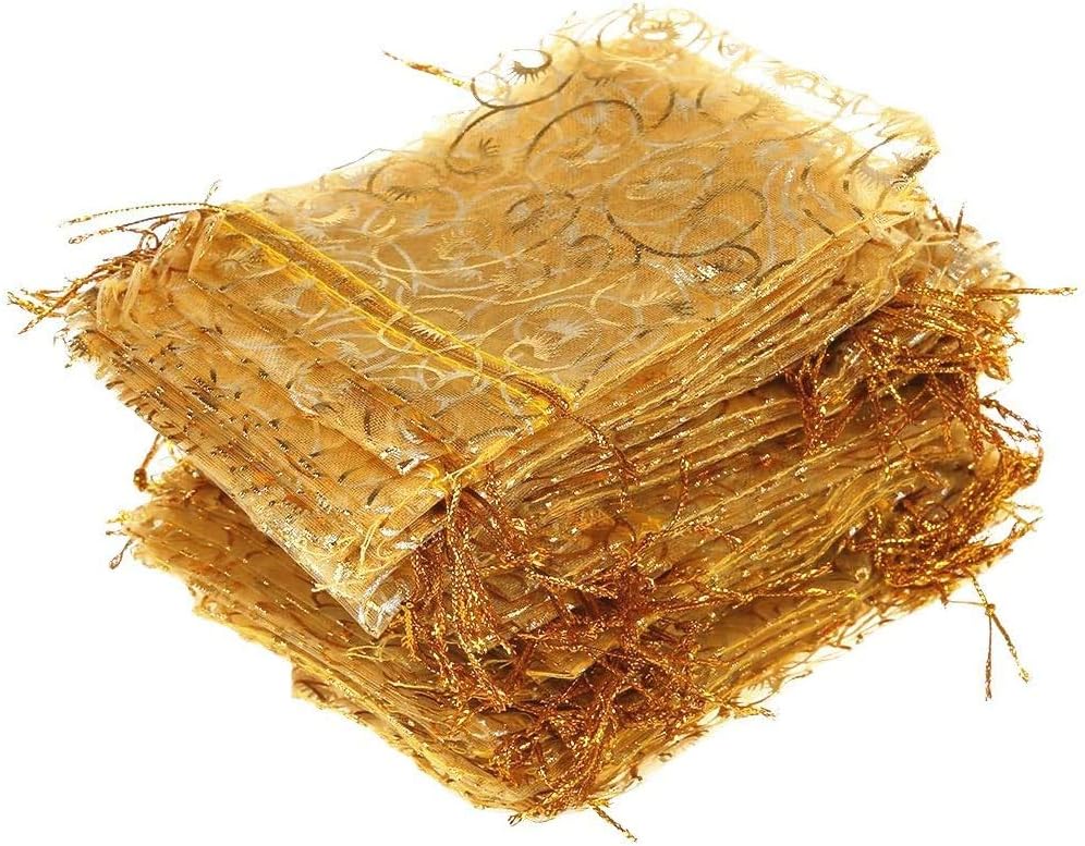 Wedding Favors - 100pcs Gold Organza Bags, 5''x7'', Party & Candy Bags - Image 4