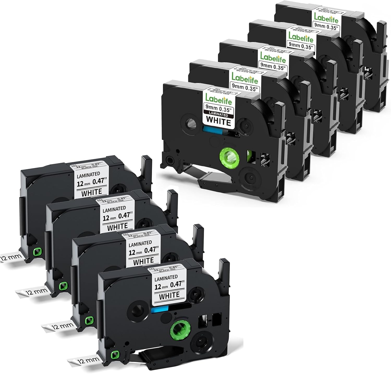 Labelife Replacement for Brother P Touch Label Tape TZe-231 12mm Label Tape and TZe-221 9mm Label Tape, Total 9-Pack