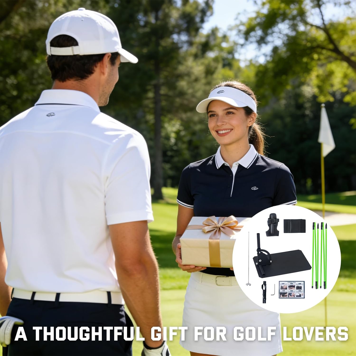 Golf Swing Correction Training Kit – Grip Alignment Trainer, Telescopic Swing Direction Indicator, Wrist & Arm Strap, Foldable Metal Angle Corrector & Dual Folding Alignment Sticks