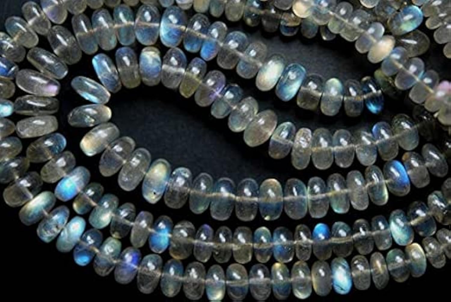 Labradorite bleue naturelle en rang de perles rondelles lisses polies de 16 pouces