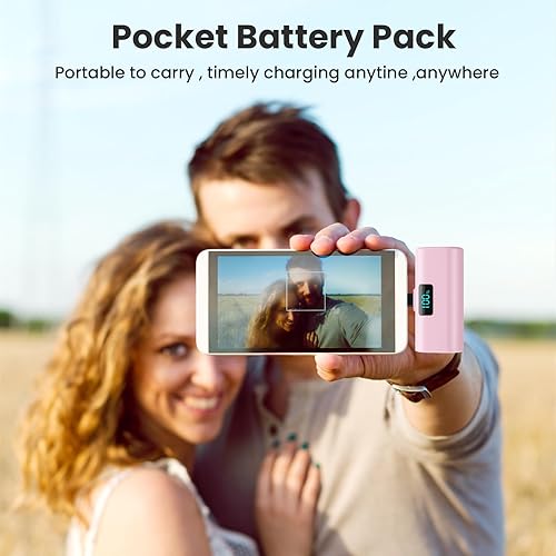 Miniatura 5 de Cargador portátil pequeño de 5200 mAh, paquete de 2 baterías PD USB C para Android, mini batería mejorada, pantalla LCD, bonito cargador de respaldo
