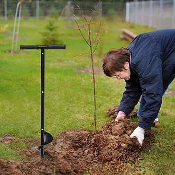 Manual Post Hole Digger, Hand Auger Drill Post Hole Digger with 6 Inch Spiral Drill Bit Garden Hole Digger with Gloves for Planting Bulbs Seedlings Bare-Rooted Trees and Shrubs