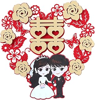 Chinese Wedding Decoration - Chinese Couplets Red Double Happiness Door Banner Decor Outdoor Indoor (Small, Love Heart)