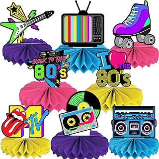 8 Pieces 80s Party Decorations Honeycomb Centerpieces 1980s Throwback Birthday Party Table Toppers Centerpieces for Back to The 80s Themed Party Favors Supplies