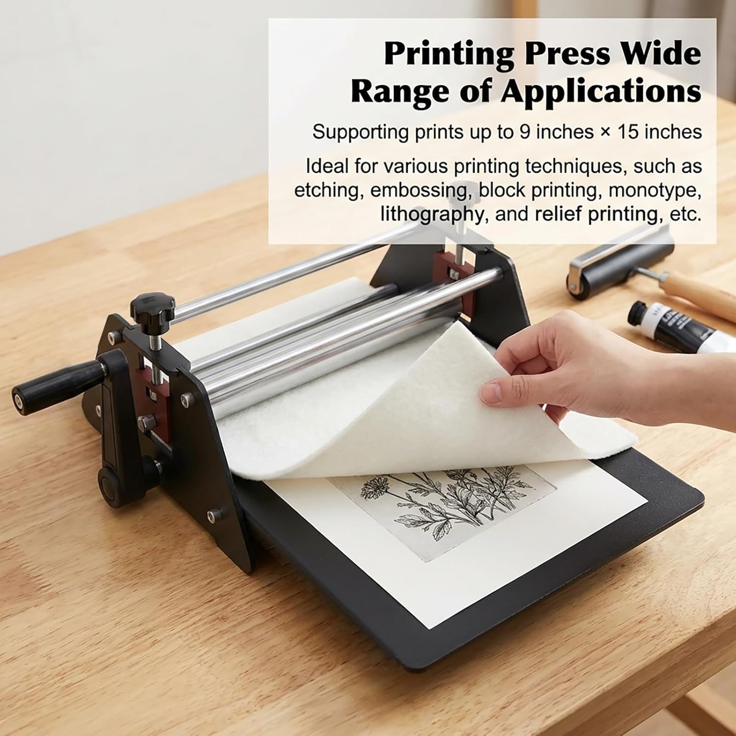 Printing Press, Basic Etching Machine, Professional Printing Machine with Felt & Base Plate, Fit for Etching, Embossing, Monotype, Lithography, Relief Block Printing, 11 ""L x 10"" W x 7.2 ""H