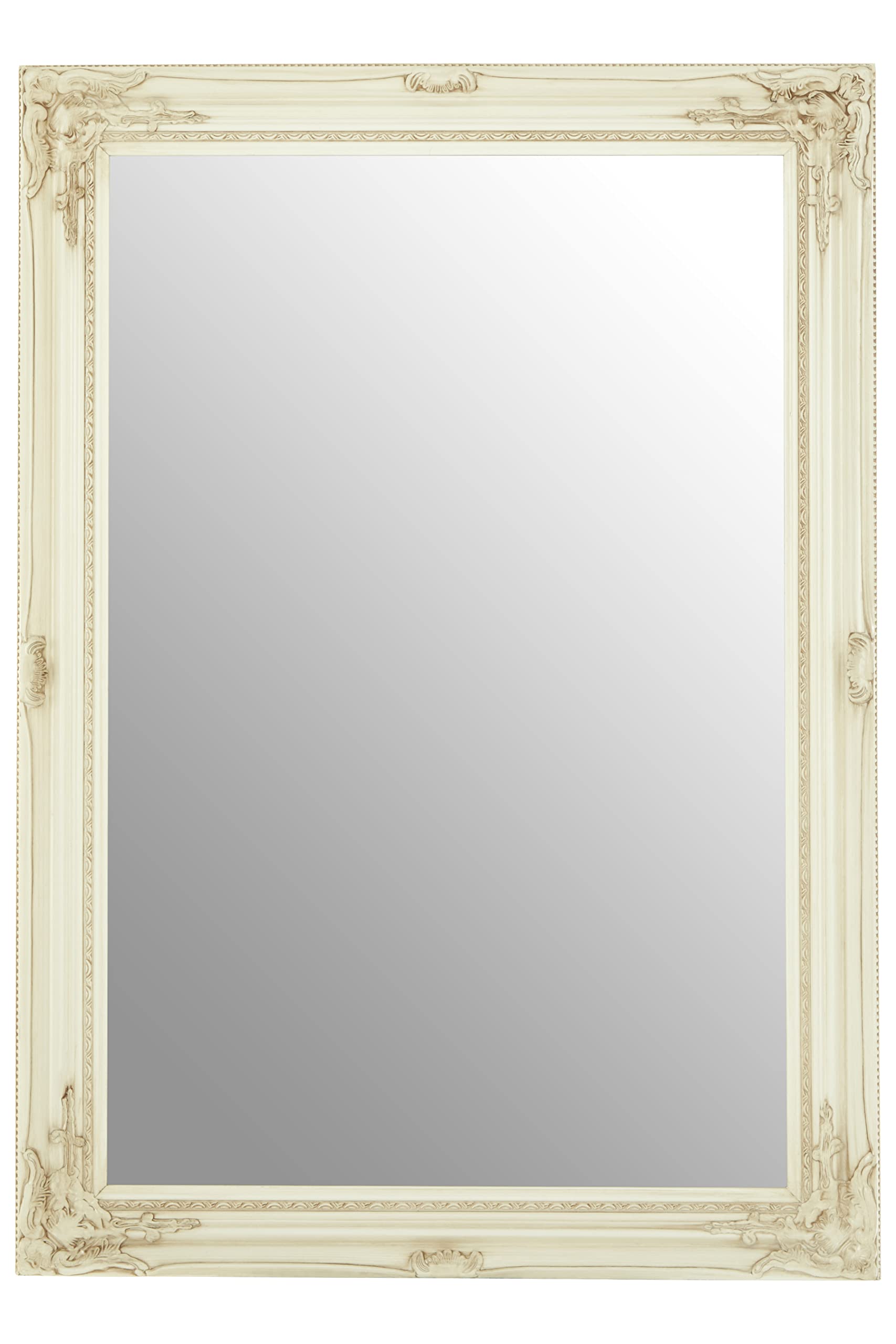 Premier Housewares Andrey Bone White Wall Mirror - Bevelled Corners and Sides - Beaded Detail - Filigree Pattern - Decorative Corner Motifs