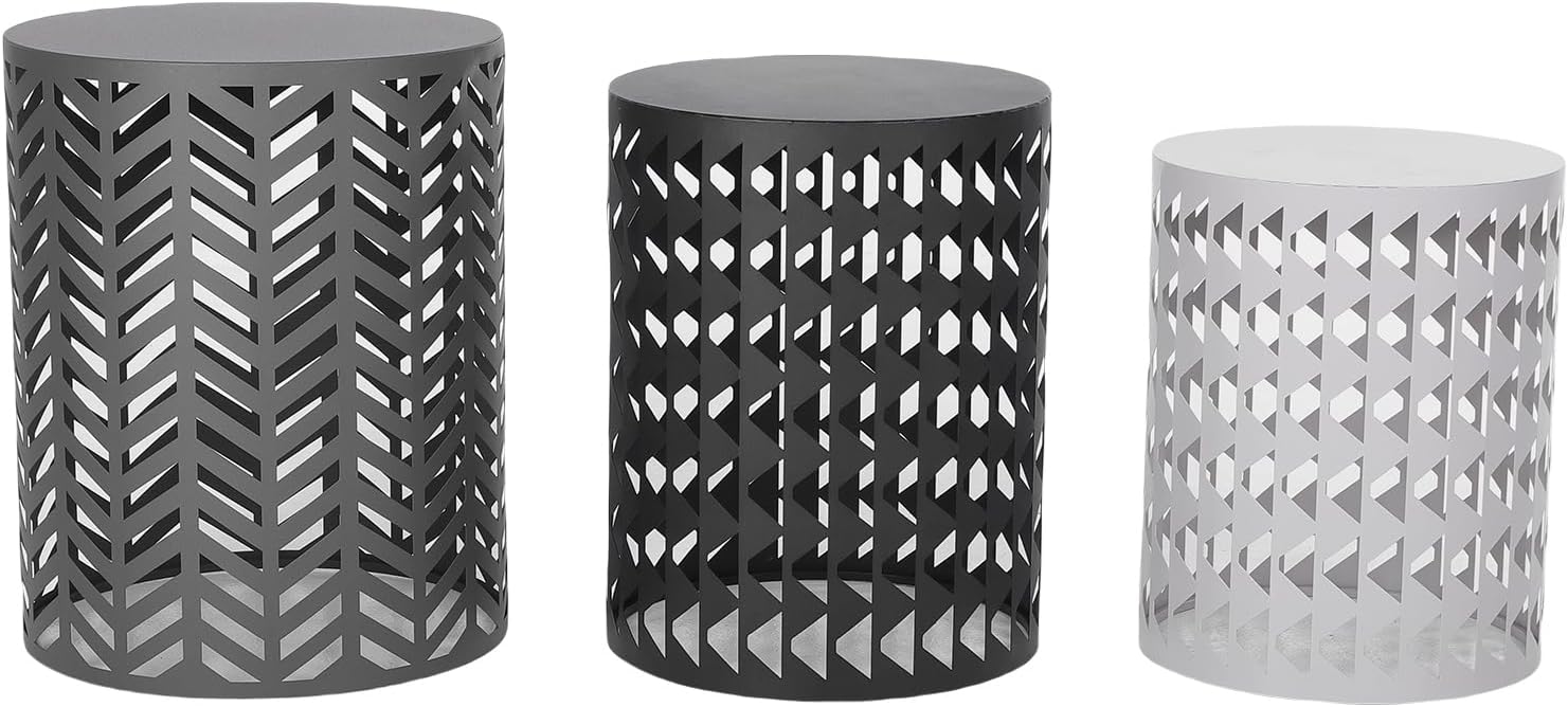 Garden Stool Set Cylindrical Metal Outdoor Patio Stools Decorative Terrace Seating 3 PCS Sturdy Elegant Design for Garden Poolside Decor