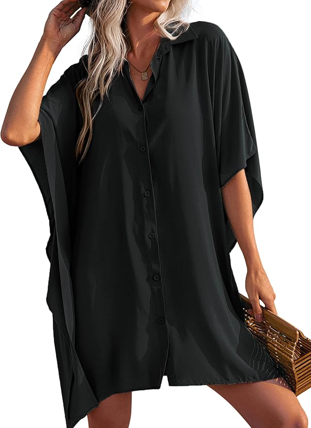 Ekouaer Women's Swimsuit Cover Up 3/4 Sleeve Beachwear Bikini Coverups