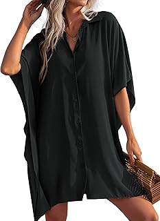 Damen Strandkleid Bikini Cover Up Dolman Ärmel Strandponcho Sommer V-Ausschnitt Bademode Strand Vertuschen Shirt