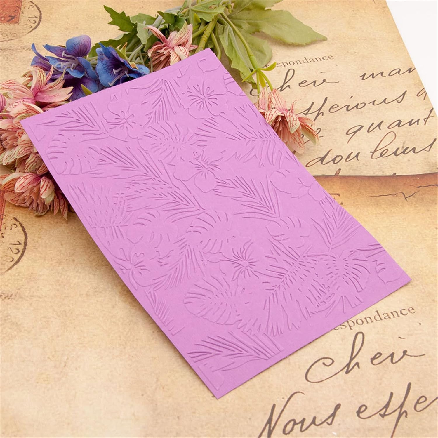 Hibiscus Flowers Plastic Embossing Folders for Cards Making Palm Leaves Texture Embossing Stencils for DIY Paper Crafts Scrapbooking Album Photo Decoration