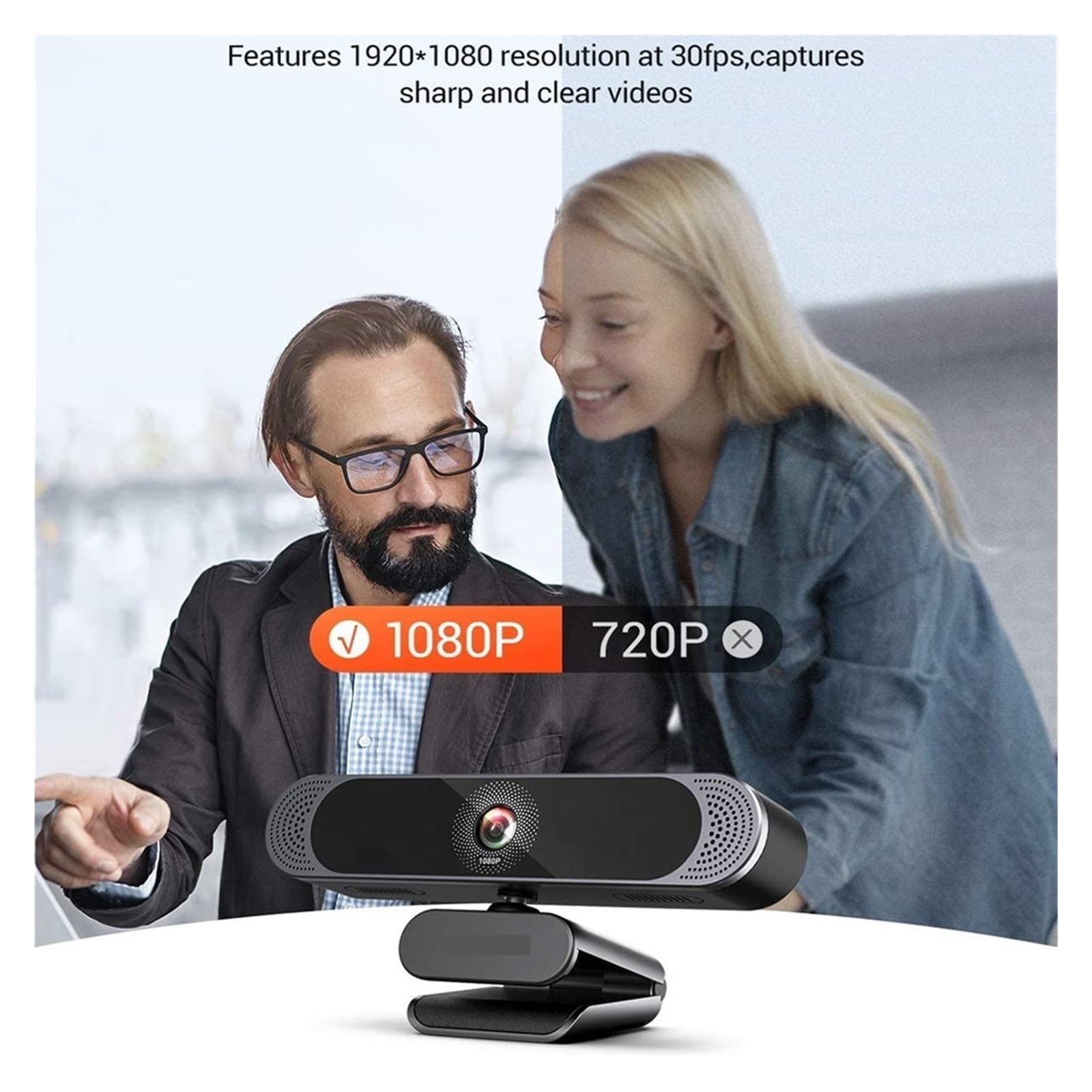 Cámara web HD de 1080P, micrófono con cancelación de ruido/cubierta de privacidad/trípode, cámara Web USB and Play for reuniones de vídeo
