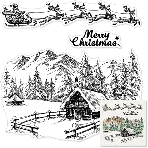 Amazon.com: Christmas Mountain Trees Clear Stamps for Card Making and ...