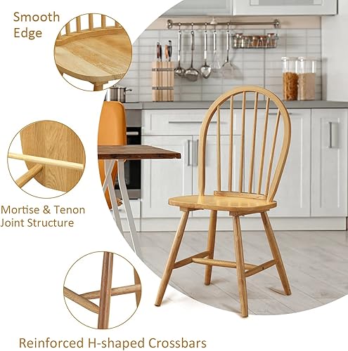 Miniatura 6 de POWERSTONE Juego de 2 sillas de comedor, sillas Windsor de madera con respaldo de husillo, silla de comedor de granja, silla de cocina, silla de