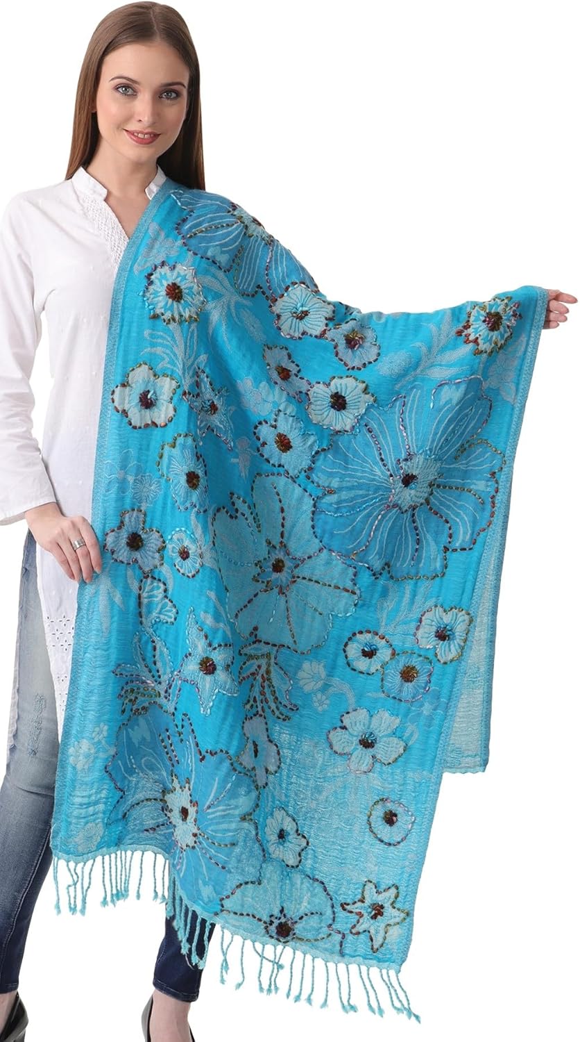 EH 100% LAMB WOOL THICK, HAND EMBROIDERED BEAUTIFUL PAISLEY & FLORAL LARGE, WARM PASHMINA, SCARF, STOLE, WRAP
