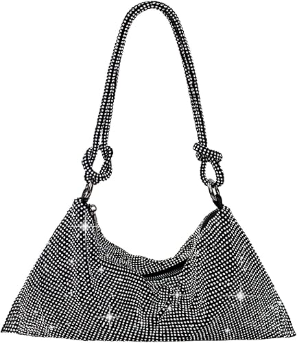 Bolso Hobo plateado con diamantes de imitación, bolso de noche negro brillante para mujer, fiesta de graduación, boda