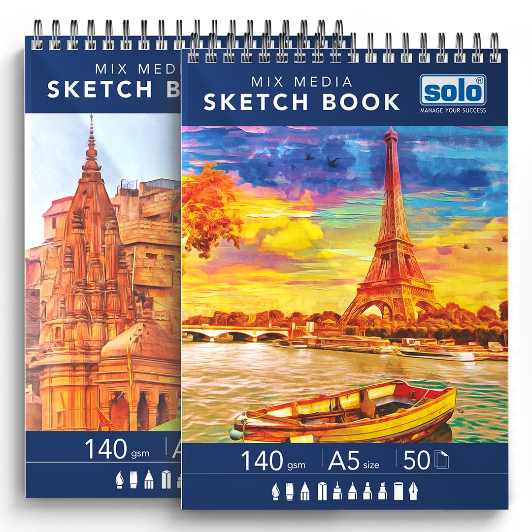 Solo A5 Mix Media Sketchbook- Pack of 2, Natural Shade Spiral