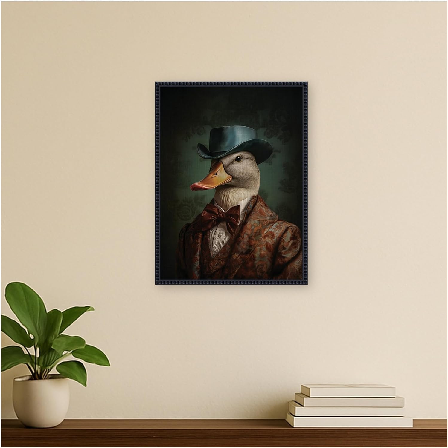 Kate and Laurel Framed Canvas Wall Art Print Regal Portrait of a Duck by The Creative Bunch Studio, 18 x 24 Sylvie Beaded Black Frame, Whimsical, Animal Art for Wall Decor