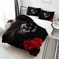 Vista 110 de AILONEN Juego de funda de edredón de rosas rojas tamaño Queen, juego de ropa de cama 3D con rosas rojas aceitadas para niñas, funda de edredón