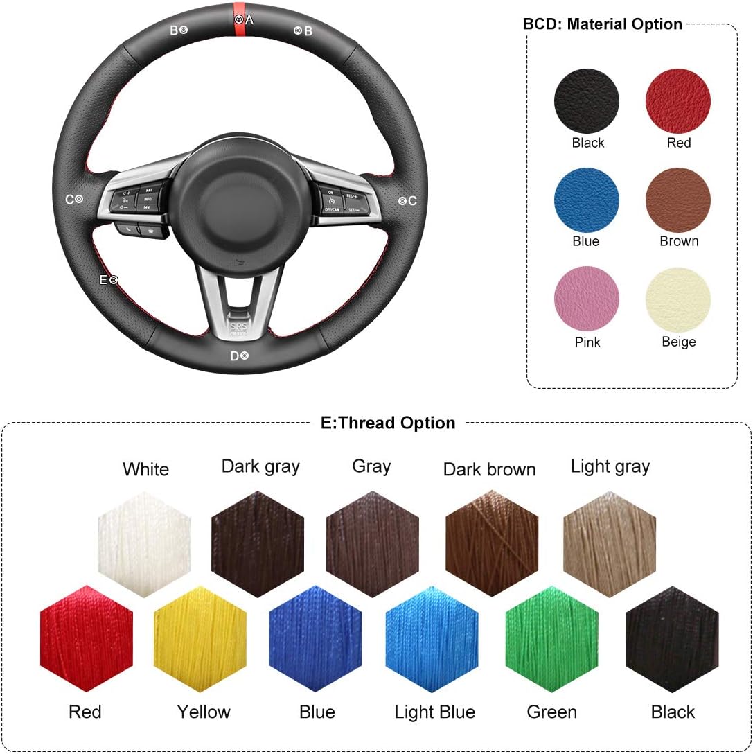 MEWANT Car Steering Wheel Cover for Mazda MX-5 2016-2019 Customized Hand-Stitch Black Leather
