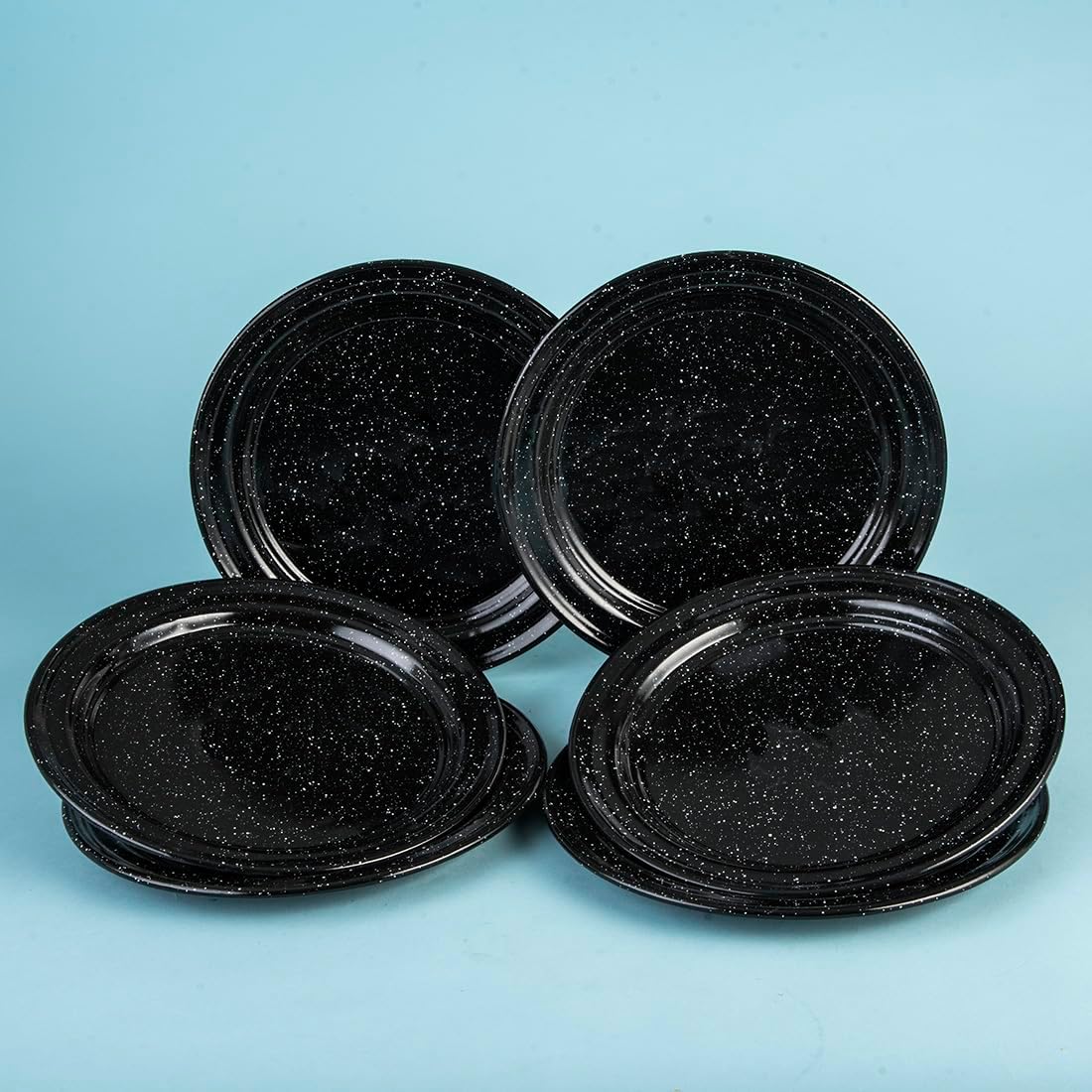 Cinsa 10-Inch Enameled Steel Dinner Plate Set, Set of 6 Dishwasher Safe Dinnerware, Rustic & Elegant - Durable for Everyday Use, Camping, Farmhouse Kitchens, Oven & Fire-Safe (Speckled Black)