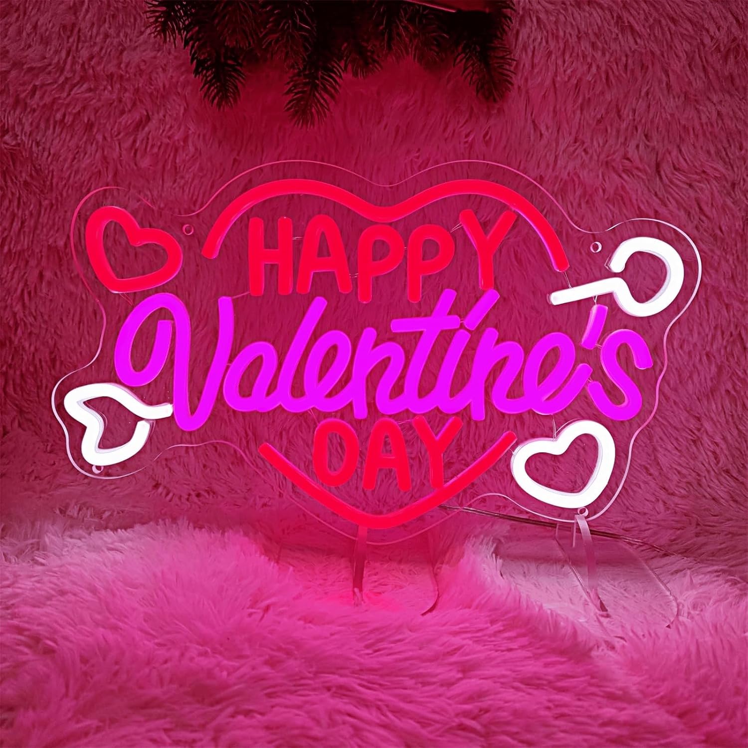 Valentines Day Love Heart Neon Sign for Wall Decor, USB Powered LED Lights with Dimmable, Pink Romantic Neon Signs for Bedroom Valentine's Day Birthday Best Gift