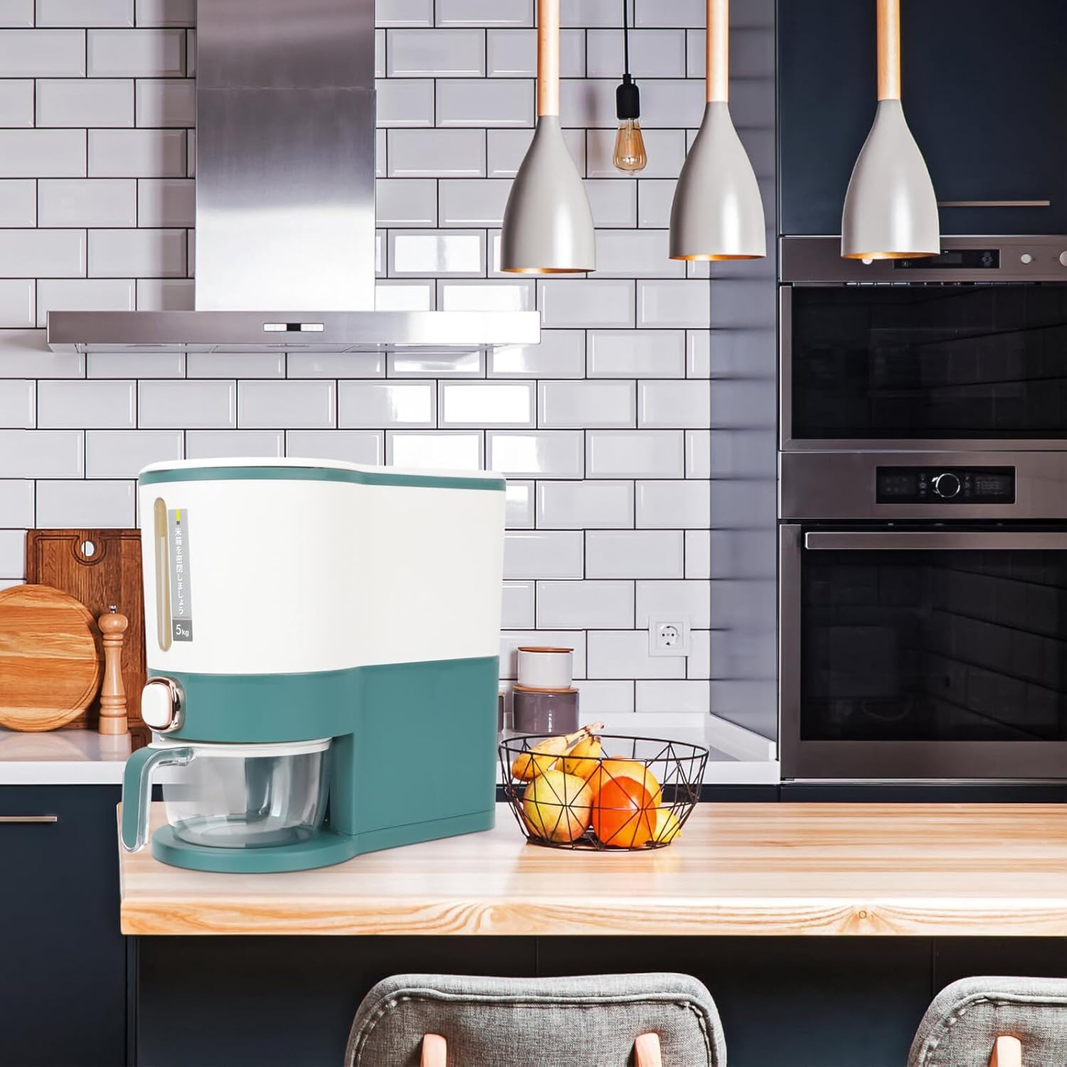 Angoily Rice Storage Container Bin 10lbs Household Grain Dispenser with Sealed Lid Green Plastic Rice Bucket for Kitchen Pantry Organization