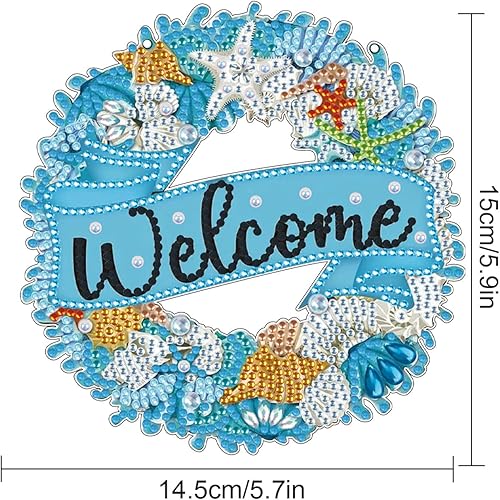 Miniatura 2 de Kits de pintura de diamantes de 5.7 x 5.9 pulgadas, colgante colgante de océano, adornos de corona de organismo marino con forma de diamante