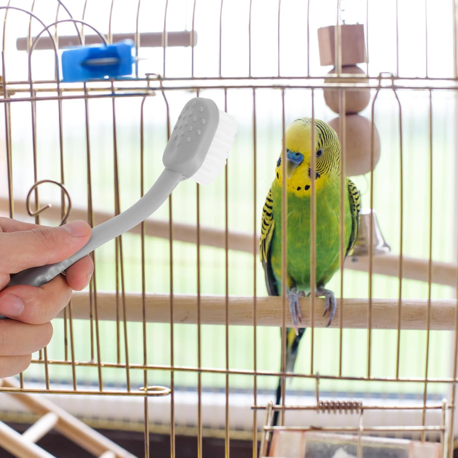 4pcs Bird Cage Cleaner with Dual Brush Heads Long Handle Cleaning Tool for Parrots and Small Animals Versatile Removable Brush System for Sticky Droppings and Heavy Grime