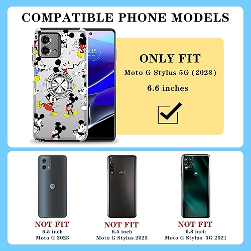 Miniatura 2 de Joyleop Funda para teléfono Moto G Stylus 5G 2023 con estampado divertido de dibujos animados para niñas y niños con soporte de anillo magnético,