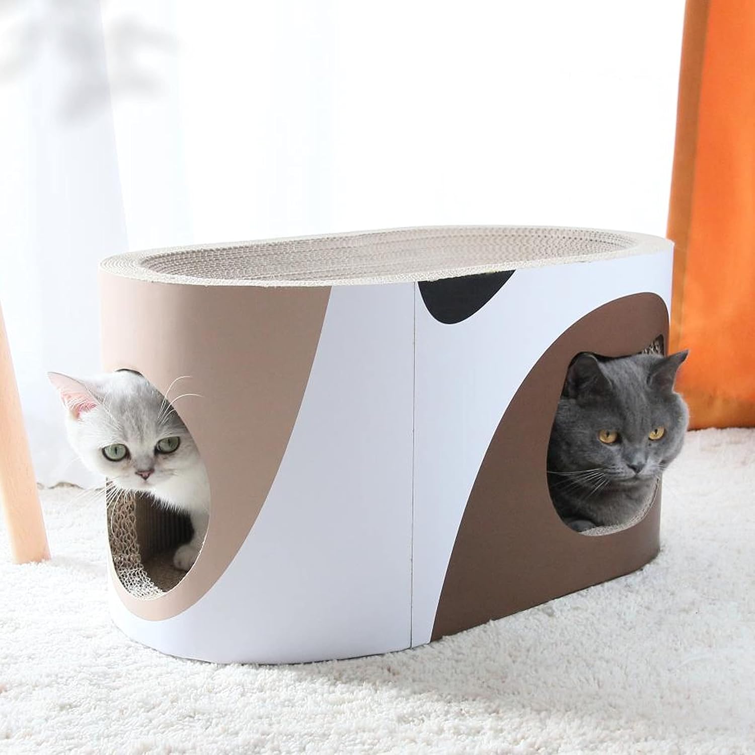 猫 爪とぎ つめとぎ 強化ダンボール 高密度 猫爪とぎ 可愛い お洒落 ハウス ベッド 猫型 お家 【三重】 (隠れん坊（三毛）)