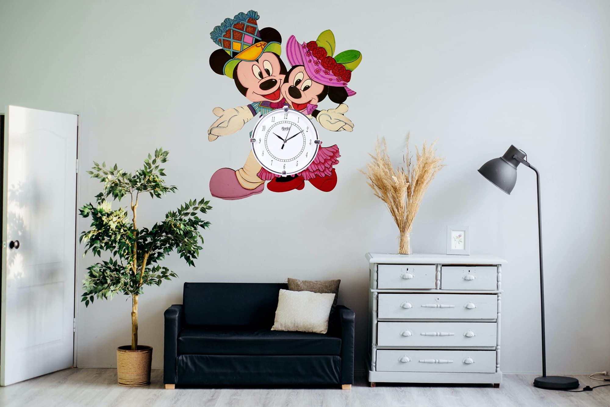 Buy Shashank Wooden Handpainted Elegent Mickey Mouse Wall Clock