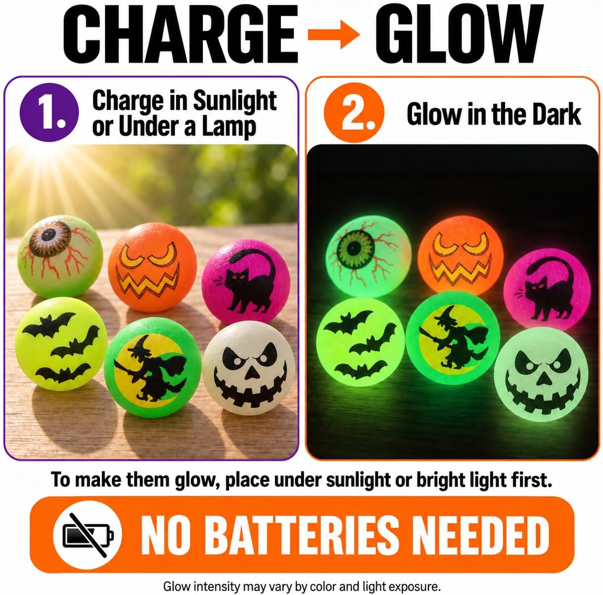 GiftExpress 48 PCS Halloween Bouncy Balls, Glow in the Dark Party Favors