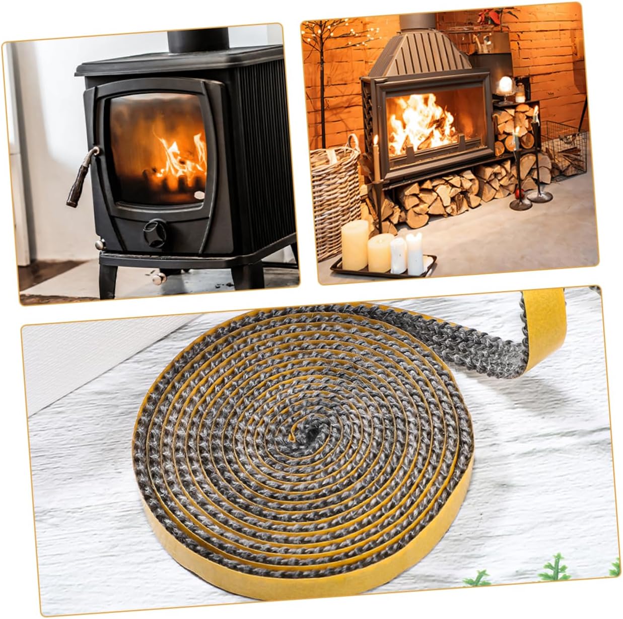 BESPORTBLE 5rolls Fireplace Gasket Tape Self Adhesive Fiberglass Gasket Rope for Wood Stove Door Insulation