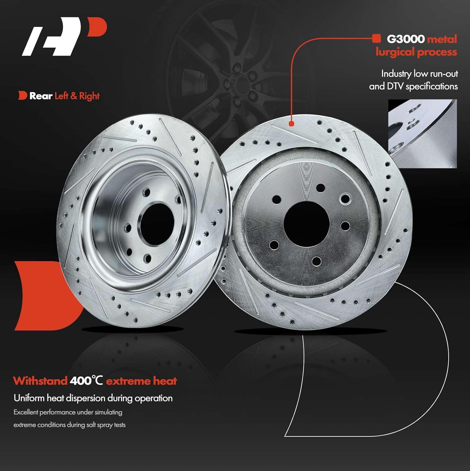 A-Premium Front and Rear Drilled and Slotted Disc Brake Rotors + Ceramic Pads Kit Compatible with Select Infiniti models - G35 2007, G37 2008-2012, 12-PC Set