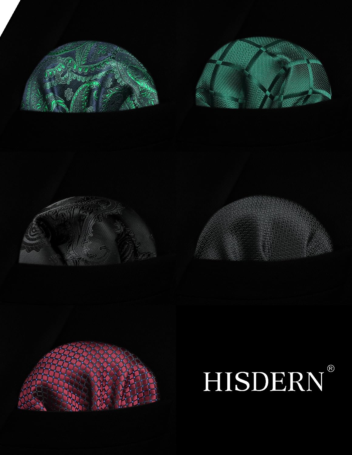 HISDERN Set 5 PCS Cravatta Uomo - Tinta Unita, Pois, Quadri, Righe - Fazzoletto Incluso - Per Festa e Matrimonio