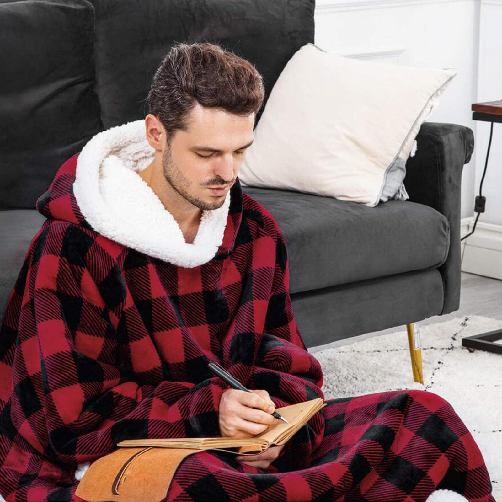 FEELJAM Coperta con maniche donna Coperta con cappuccio da uomo Coperta accogliente con maniche Per coperta TV per adulti