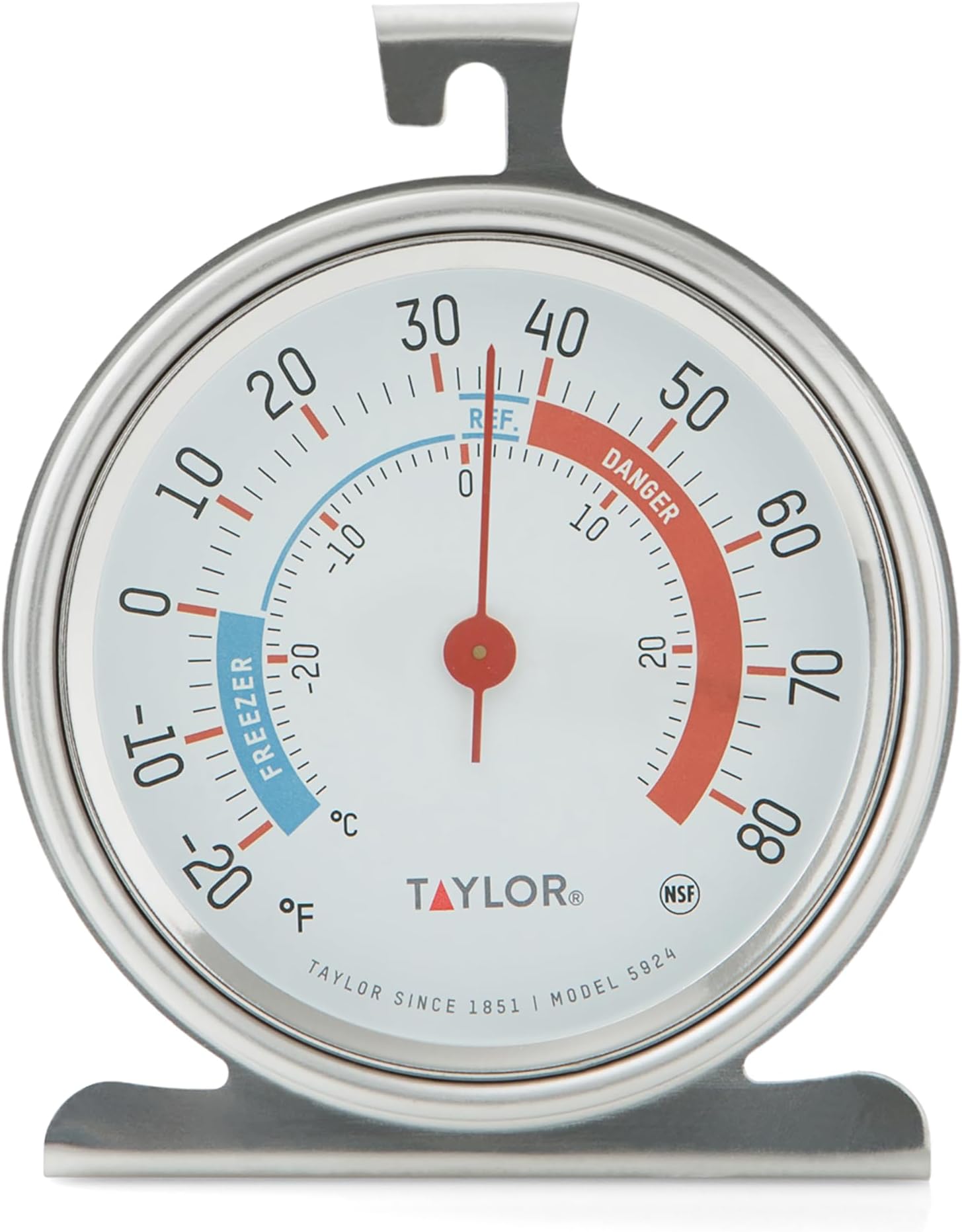 Taylor 5924 Large Dial Kitchen Refrigerator and Freezer Analog Thermometer, 3-Inch Dial, Easy to Read, Silver Finish, Accurate Temperature Monitoring