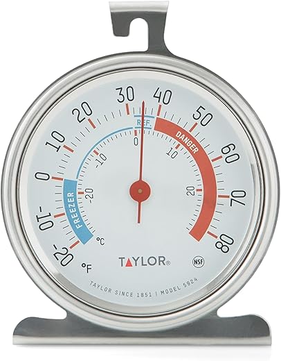 Taylor 5924 Large Dial Kitchen Refrigerator and Freezer Kitchen Thermometer, 3 Inch Dial,Silver