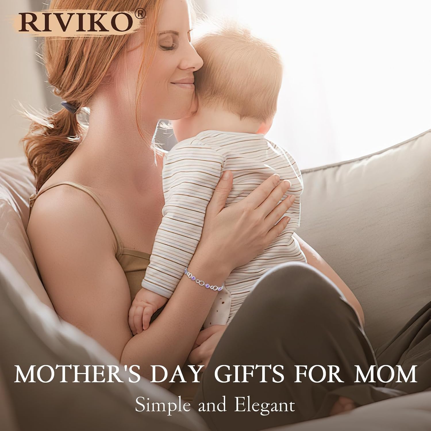 RIVIKO Infinity Jan Birthstone Bracelets for Women,925 Sterling Silver Simple Circle Women Charm Bracelet, Mother's Day Valentine's Birthday Anniversary Jewelry Gift for Mom Wife friend Her Lady - Image 3