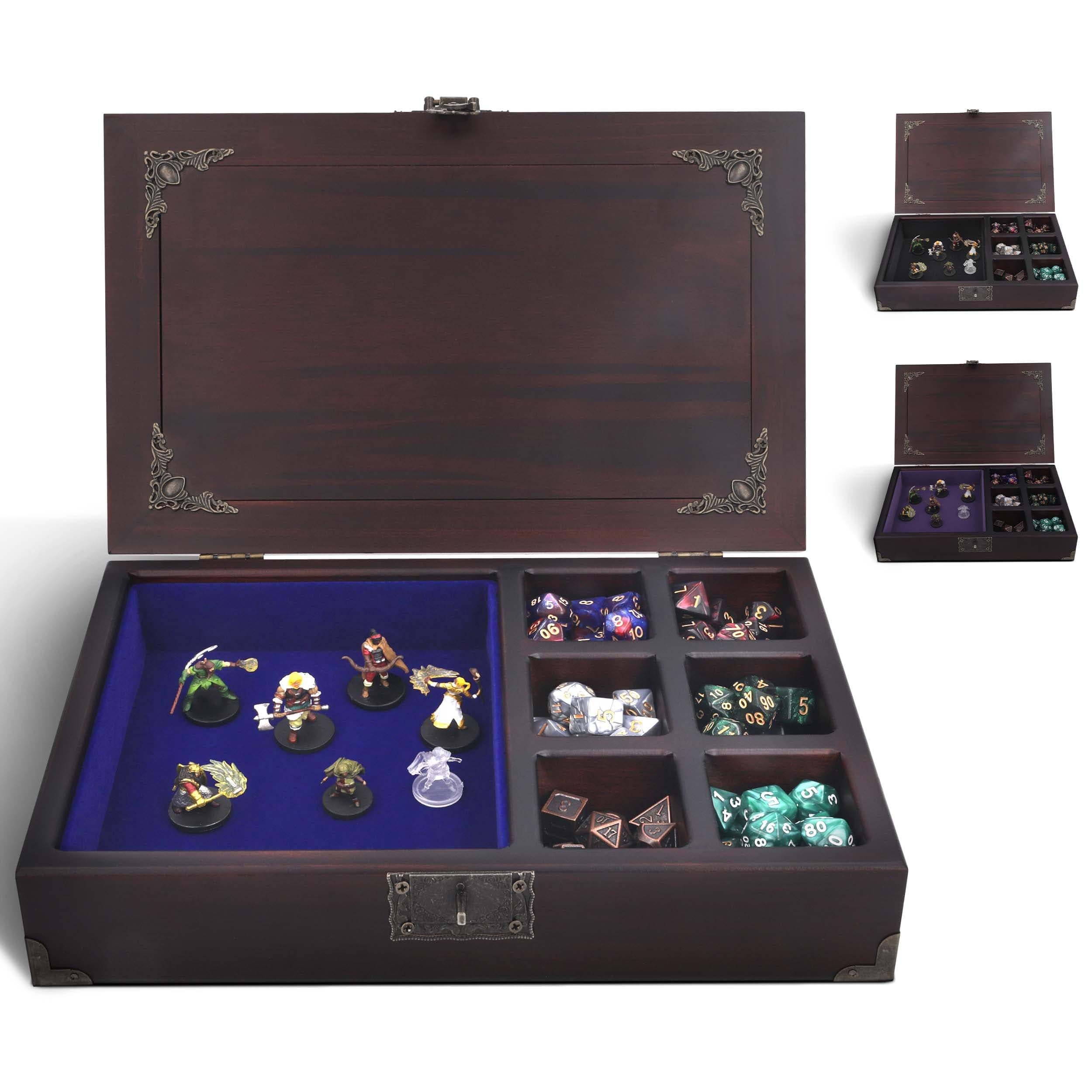 DND Würfeltablett 2-in-1 – DND-Würfel-Sets aus Metall mit einer Holzkiste – Würfelablage zum Rollen und Aufbewahren von Organizern | Würfeltablett für RPG-Tischspiele – Würfelbox für Dungeons