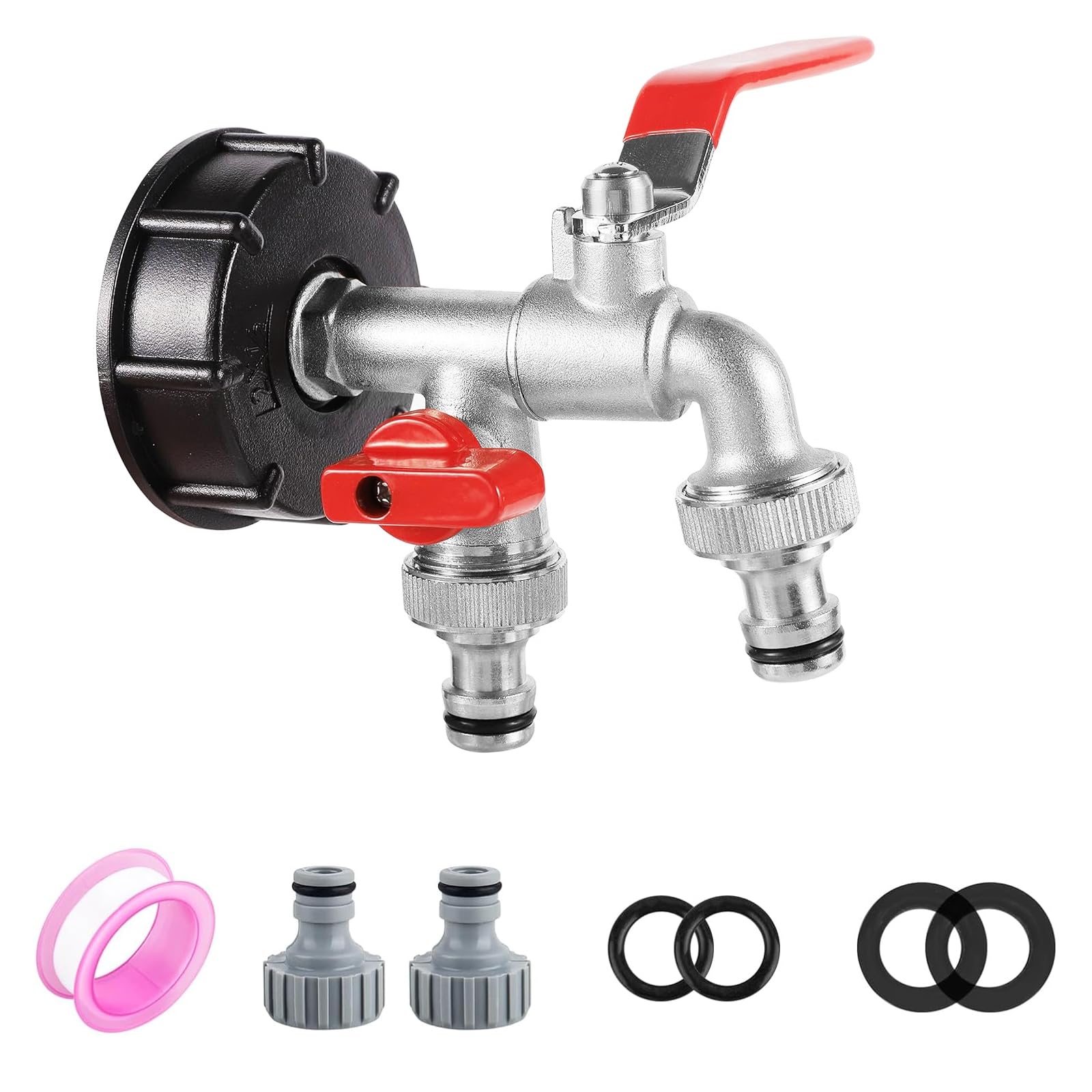 XCDMJ IBC Tank Fittings/Adapter Double 1/2" Threaded Connector Water Tank Tap Replacement Valve Fitting for S60x6 Water Storage Tank Tap Tank Garden Hose Connector Replace Valve Fitting Parts