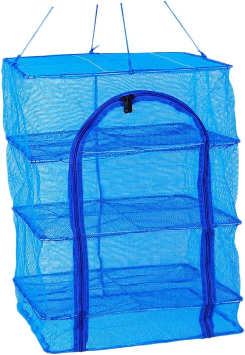 Garneck Foldable Fish Cage Blue Sweater Hydroponic Plants Meat Dehydrator Shrimp Fish Drying Net Hanging Dry Net Indoor Nylon Multi-Layer Hanging Basket Dryer Fishing Nylon