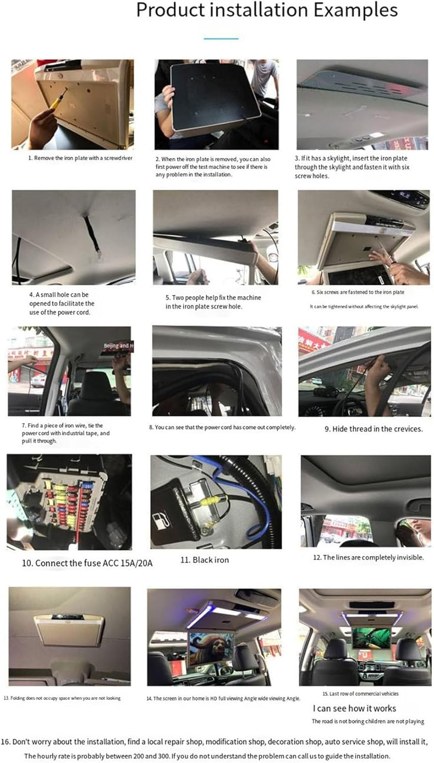 Car Ceiling Player Tv,Foldable 17.3 in Car Overhead Flip Down Monitor Screen,for Rear Entertainment (Beige)