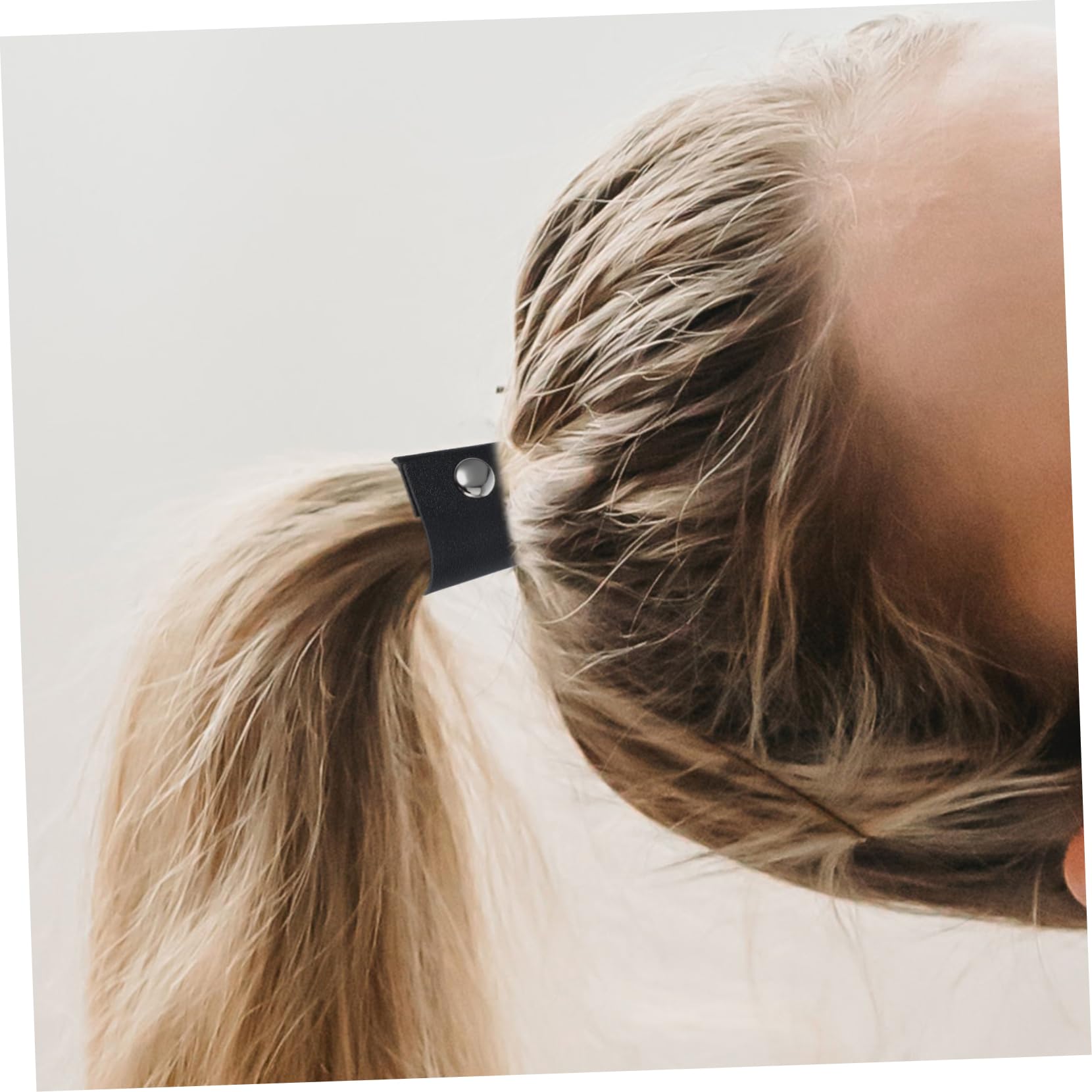 LALADEFIEE Leather Hair Bands Ponytail Holder for Thick Hair Simple Ties with Metal Snap Button Everyday and Party Accessories - Image 3