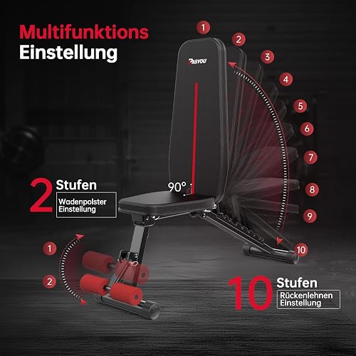 PASYOU Banc Musculation Pliable 10 Directions Réglables à 90° Verticalement Multifonctionnel Banc de Musculation pour un Entraînement Complet du Corps Banc Abdominaux - 2
