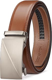 BOSTANTEN Men's Ratchet Leather Belt - Adjustable Buckle, Trim-to-Fit for Dress & Casual Perfect Comfort