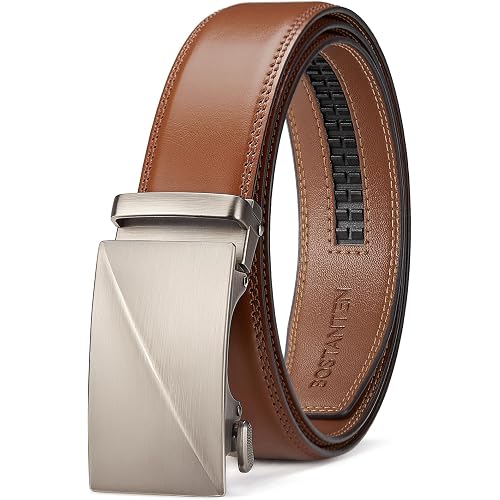 BOSTANTEN Mens Belt Leather Ratchet Belt For Men Dress and Casual with Adjustable Buckle, Trim to Fit