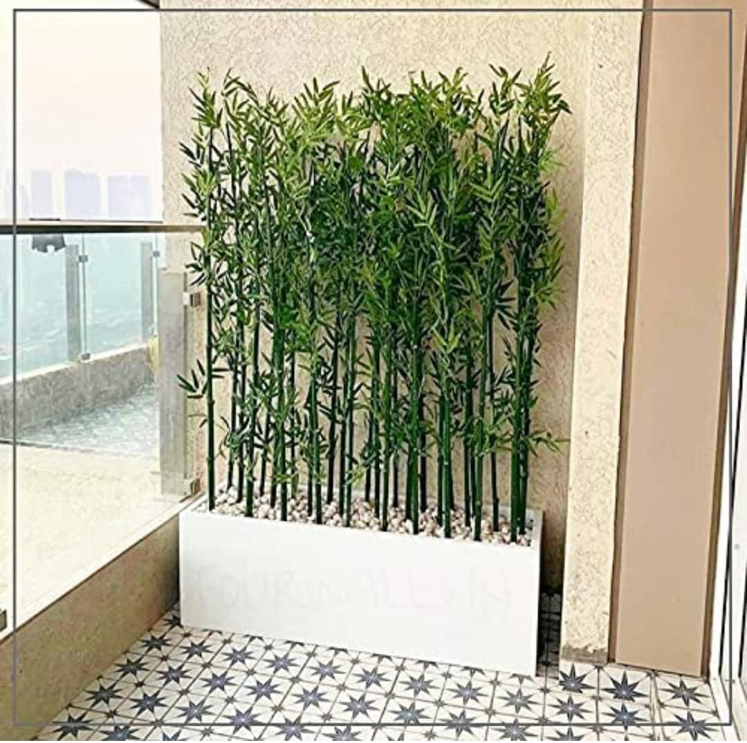 Artificial Bamboo Tree Plant Leaves Sticks Original Bamboo and Polyester Without Pots (Approx Height : 5 Feet Each) (Pot NOT Included) (Pack of 2 PCS), green