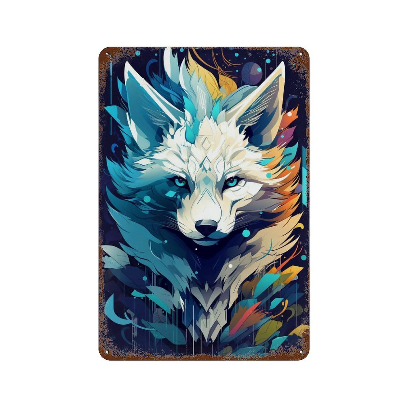 Fantasy Wolf Artwork Retro Metal Sign 11.8"x7.9", Ideal for Basement, Hobby Room And Garage Decor