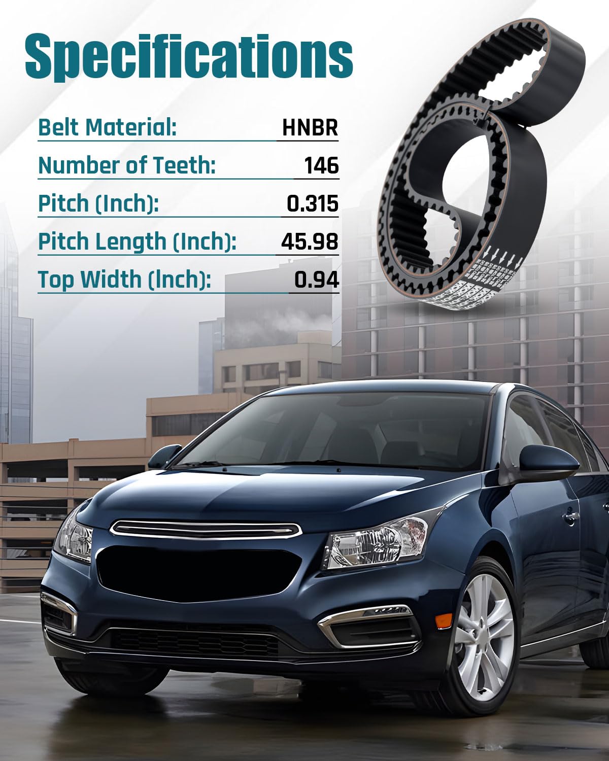 Engine Timing Belt Fit for Chevy Cruze 2011-2015 for Cruze Limited 2016 for Sonic 2012-2018 for Aveo/Aveo5 2009-2011 Fit for Saturn Astra 2008-2009 Fit for Pontiac G3 2009-2010 Replace T338 24422964